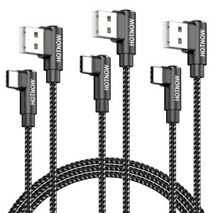C&acirc;ble USB C Angle Droit [1M/Lot de 3], Chargeur USB-C Cordon de charge rapide en nylon tress&eacute; compatible avec iPhone 17 16, Galaxy S25 S24 S9, Sony, Moto, Power Bank - Neuf