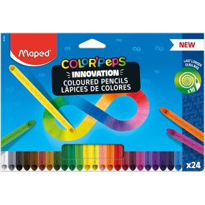 ERYI-- Crayons De Couleur Innovants Color'Peps Infinity - Mine 100% Colorée - Pas Besoin De Tailler - 100% Utilisable - Doux & Très Agréable Sur Le Papier - Lot De 24 - Neuf