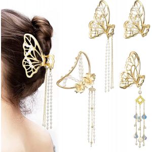 Pinces À Cheveux En Métal, Lot De 4 Pinces À Cheveux À Frange Papillon Dorées, Pinces À Cheveux Délicates Pour Femmes, Pinces À Cheveux En Métal Antidérapantes À La Mode, Accessoires Pour Cheveux - Neuf