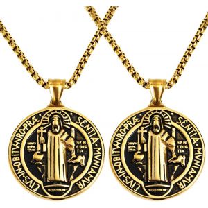 Kal-2 Pièces Modèle Tridimensionnel En Acier Inoxydable Pour Hommes Médaille Sacrée Collier Protection Pendentif Bijoux (Or) - Neuf