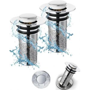 2 Pcs Bonde de Lavabo Universel Pop Up,34-40mm Bouchon de Lavabo Pop-Up Universel avec Filtre Anti-Clogging,Flitre de Vidange Anti-Bloqué,Accessoire Bouchon Baignoire pour Lavabo Cuisine Bain-Fleur - Neuf