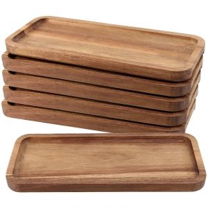6 Mise En Acacia En Bois Assiettes De Service Pour Les Fruits Et Cookie 11.8 X 5,1 Pouces - Neuf