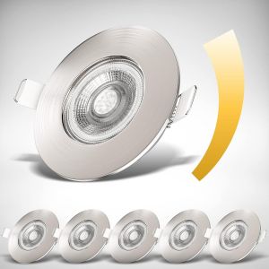 Lot De 6 Spots &Agrave; Encastrer Sp&eacute;ciales Salle De Bain Ip44 Ultraplats 25mm,Dimmables,&Oslash;90mm,Nickel Mat,&Eacute;clairage Plafond Encastrable,Platines Led 4,9w,480lm,Blanc Chaud 3000k - Neuf