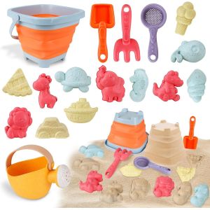 Kal-Sinwind Kit De Jeux De Plage Enfant, 17 Pièces Bac À Sable Jouets De Plage Avec Seau Plage Pliant, Arrosoir, Moules À Sable, Râteau, Pelle, Jouets De Sable Enfant Kit De Jeux Exterieur - Neuf