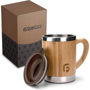 Eryi-Gobelet À Café À Emporter | Gobelet En Bambou De 300 Ml Avec Couvercle | Design Exceptionnel | Chaque Tasse Est Unique - Neuf