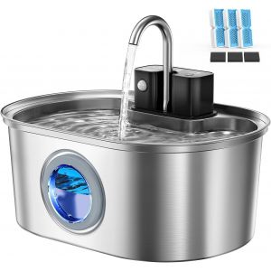 Fontaine À Eau Sans Fil Pour Chat En Inox ¿ Distributeur Automatique À Piles Avec Capteur, Pompe Silencieuse, Filtration Multiple, Avec 3 Filtres De Rechange, Pour Intérieur - Neuf