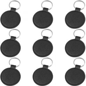 KAL-Porte Clés En Cuir Pu Noir Double Face Avec Anneaux Porte Clés Rond À Sublimation Transfert Thermique Pour Bricolage Artisanat Cadeau D'Anniversaire 10 Pièce - Neuf