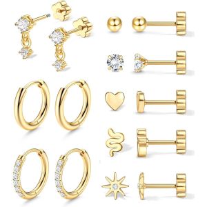 8 Paires Boucles D'oreilles Femme Acier Inoxydable Boucle D'oreille Femme Or 18 Carats Piercing Oreille Tragus, Boucles D Oreilles Créoles Cartilage Helix Piercing Oreille Homme,Or/Argent - Neuf