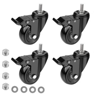 Roulettes pour Meubles Tige Fileté M10 x 1,5 x 30 mm, Lot de 4 Roulettes Pivotantes 50MM avec Frein, Double Roulement à Bille Roulettes Charge Lourde Rotation à 360°, Jusqu'à 300KG - Neuf