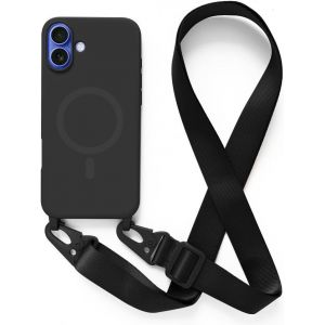 LORANKA-Coque avec Cordon pour iPhone 16 Pro(6.1).Compatibilit&eacute; Chargeur sans Fil.Silicone avec Cordon Case,Couleur Solide-Noir - Neuf