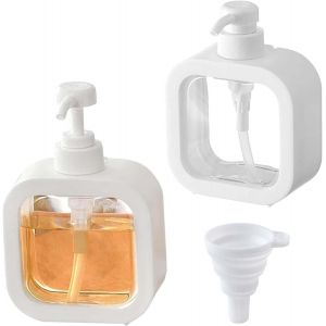 2 x 300ml Soap Dispenser ,Transparent Soap Dispensers Plastic Soap Dispenser,Refillable Liquid Dispenser,Dishwashing Liquid Soap Dispenser and 1 Foldable Funnel - Neuf