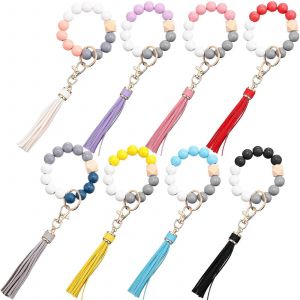 Porte-Cl&eacute;s Bracelet De 8 Pi&egrave;ces De Cuir D'unit&eacute; Centrale De Gland Bois Cordon &Eacute;lastique En Perles De Bracelet De Bracelet De Voiture Porte-Cl&eacute;s Pour Les Femmes - Neuf