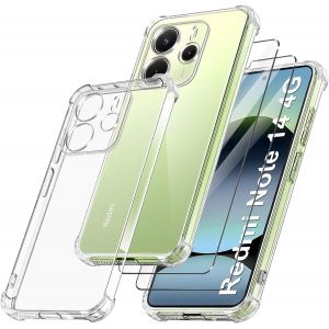 KALANKA-3 in 1 Coque Compatible avec Xiaomi Redmi Note 14 4G (Pas pour 5G) avec 2 Pi&egrave;ces de Verre Tremp&eacute; &Eacute;tui en Silicone Anti-Jaunissement Antichoc Coque pour Xiaomi Redmi Note 14 4G - Transparent - Neuf