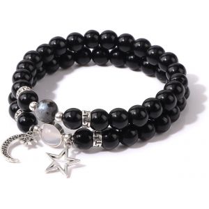 Eryi-2 Pièces Multicouches Pierre Naturelle Bracelet 8mm,Bracelets Avec Étoile La Lune Accessoires,Bracelet De Perles,Bracelet Superposition Élastique - Neuf