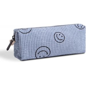 Trousse &agrave; crayons Smiley (bleue), grande capacit&eacute;, sac de rangement pour le bureau, trousse de maquillage - Neuf