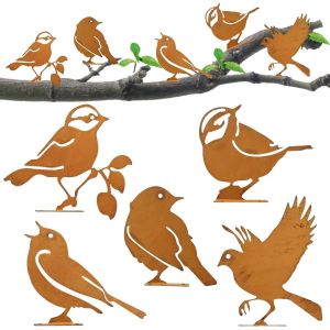 Mevronisshop-5 Pi&egrave;ces Oiseaux Rouill&eacute;s D&eacute;coration, Oiseaux Decoratifs Rouill&eacute; Avec Vis, Oiseaux D&eacute;coration De Jardin En M&eacute;tal, Deco Jardin Exterieur Metal Rouill&eacute; Pour Terrasse, Balcon, Cl&ocirc;ture Et Ar - Neuf
