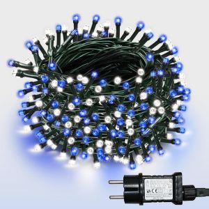 Guirlande Lumineuse 13M 200 LED Bleu et Blanc avec Câble Vert - Réglable en luminosité pour Sapin de Noël, avec Minuterie et Prise - Décoration Intérieure Extérieure pour Noël, Chambre, Jardin - Neuf