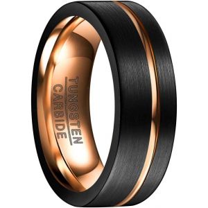Bague Anneau Homme Noire Et Or-Rose En Carbure Tungst&egrave;ne, Alliance Avec Rainure, 8mm/6mm, Mat Pour Mariage Fian&ccedil;ailles - Neuf