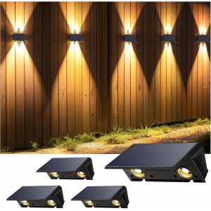 Applique Solaire Ext&eacute;rieur, Nouvelle G&eacute;n&eacute;ration 2025 Haut & Bas Applique Murale Solaire Blanc Chaud 1500mah Lampe Solaire Murale Ext&eacute;rieur Ip67 &Eacute;tanche 4 Articles 100 Lumens Pour Cl&ocirc;ture Jardin - Neuf