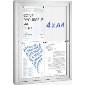 Ulteronixshop-Swansea Panneau affichage ext&eacute;rieur 4 x A4 en aluminium, R&eacute;sistant aux intemp&eacute;ries, Vitrine affichage ext&eacute;rieur, Verre acrylique 71 x 51 cm, Blanc - Neuf