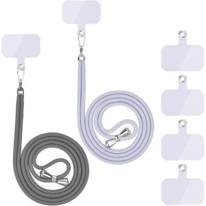 Kal-Chaîne De Téléphone Portable Universelle -Cordon Universel Pour Téléphone Portable -À Suspendre Autour Du Cou -Avec Cordon De Téléphone Portable -Réglable Et Amovible -2 Gris Foncé + Gris - Neuf