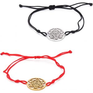 Eryi-Metatron's Cube Bracelet Pour Femme Homme Acier Inoxydable Géométrie Évider Style Charme Ange Sceau Cercle Étoile David Pendentif Double Corde Bracelet Amulette Bijoux (Argent + Or) - Neuf