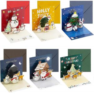 Cartes de Noël 3d avec enveloppes 18 pièces,cartes de Noël pop-up avec motif 3d arbre de Noël flocon de neige Père Noël,cartes pliantes doubles pour enfant - Neuf