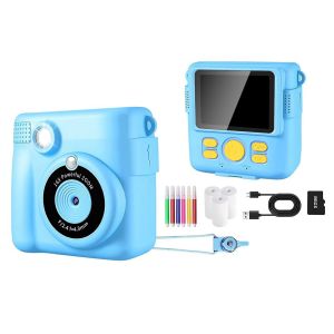 Appareil photo instantan&eacute; pour enfants avec carte TF 32 Go, 3 rouleaux de papier, 6 stylos de couleur, chargement USB, bleu - Neuf