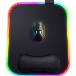KALANKA-Tapis de Souris, RGB Tapis de Souris Gaming Ergonomique avec 10 LED Modes de Lumière, 305x254mm XL Mouse Pad Repose Poignet Gel avec Base en Caoutchouc Antidérapante, Tissu Lycra pour Gamer - Neuf