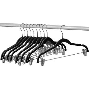 Paquet de 10 cintres avec clips Cintres en velours noir à utiliser pour jupe et cintre à vêtements Hange - Neuf