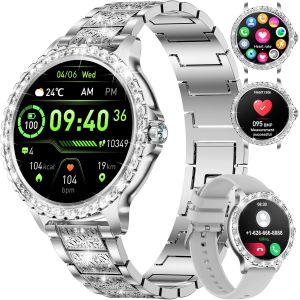 Montre connect&eacute;e Femme Bluetooth Appels pour Android iOS 1,32"" HD Full Touch Screen Smartwatch Diamant Acier Argent,Fr&eacute;quence Cardiaque,Moniteur de Sommeil,Podom&egrave;tre,Calories,100+ Mode Sport - Neuf