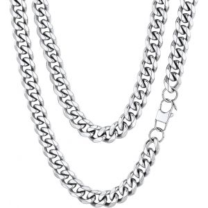 Tianyi-Chaine Homme Acier Inoxydable Collier Gros Maille Cubain Enfant Garcon Gourmette Massif Ras De Cou Punk [Argent/Noir/Plaque Or-Largeur: 3/6/9/12 Mm; Longeur: 36/46/51/55/61/66/71/76 Cm] - Neuf