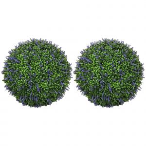 Lot de 2 buis artificiels topiaires boules &Oslash;42cm avec fleurs de lavande - Neuf
