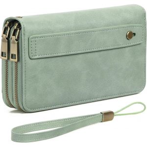 CAUC-Portefeuille Femme Grand, Porte Monnaie Femme &agrave; Double Fermeture &eacute;clair avec RFID Blocage, Portefeuilles avec Multiples Poches, Porte-Cartes Idee Cadeau Femmes - Neuf