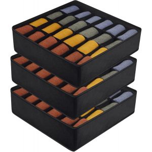 Lot de 3 bo&icirc;tes de rangement pour chaussettes et sous-v&ecirc;tements,organiseurs &agrave; 24 cellules,tiroir pliable,armoire pour chaussettes,cravates,ceintures et petits accessoires - Neuf