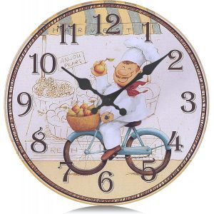 ERYI-30Cm Horloge Murale Cuisine Bois Vintage, Silencieuse Pendules Murales Chef, Retro Design Sans Tic-Tac Déco Pour Restaurant,Salle A Manger,Boulangerie - Neuf