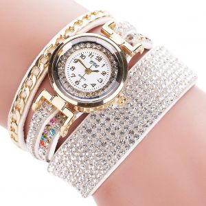 Montre A Quartz Ccq Pour Femme, Bracelet En Daim Multicouche, Strass, Tendance (Blanc) - Neuf