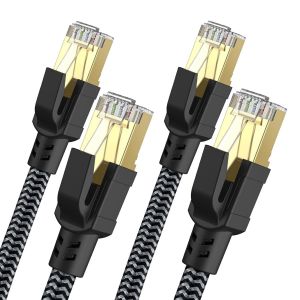 KALANKA-Câble Ethernet 1M 2 Pièces, RJ45 Cat 8 Câble Réseau 40Gbps 2000MHz Haut Débit S/FTP Câble, Nylon Tressé Double Blindage LAN Câble Internet, Compatible avec Routeur Modem TV - Neuf