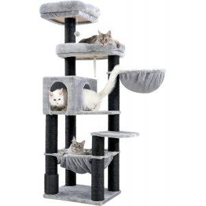 Grand Arbre À Chat Xxl Pour Maine, 168 Cm, Pour Grands Chats, Avec Hamac Surdimensionné, Poteaux En Sisal (¿11 Cm) Et Peigne, 2 Plateformes, Grotte, Panier, Beige Empj01m - Neuf
