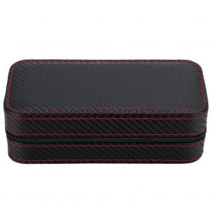 Bo&icirc;te De Rangement De Montre En Cuir Portable En Fibre De Carbone 2 Emplacements Montre-Bracelet Organisateur Porte-Voyage - Neuf