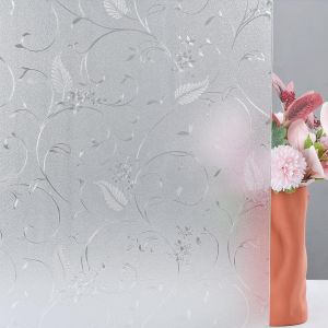 Film Fenêtre Anti Regard Film de Vitre Gravé Floral Film Depoli pour Vitrage Intimité Film Occultant Repositionnable sans Adhésif Anti-UV 45x200cm - Neuf