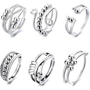 Kahfl-6 Pi&egrave;ces Spinner Ring Femmes Bande Ring Anneau De Spinner Ouverts R&eacute;glables Bague Empilables Bague Zirkonia Plan&egrave;tetournesol Fleurs Bague Tu Es Mon Soleil Bague Tournoyer Anneaux Cadeau - Neuf