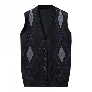 Des Hommes Col Ch&acirc;le En Tricot Gilet Sans Manches Cardigan D&eacute;contract&eacute; Pull Gris Fonc&eacute; Xl Fine Knit Pull D&eacute;bardeur - Neuf