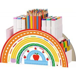 Organisateur de Bureau Bois, Porte-Stylo Créatif Multifonction Arc-En-Ciel Organiseur de Bureau pour Enfants et l'Organisation de Salle de Classe - Neuf