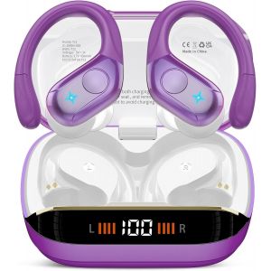 Ecouteurs Bluetooth Sans Fil, Ecouteur Bluetooth 5.4 St&eacute;r&eacute;o Avec Enc R&eacute;duction De Bruit Mic, 75H De Lecture Oreillette Ip7 &Eacute;tanches Casque Sans Fil Pour Sport Et Running, Violet - Neuf