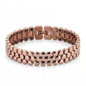 Bracelet Magn&eacute;tique Pour Femmes En Titane Pur Avec H&eacute;matite - Bracelet Th&eacute;rapeutique Pour Soulager La Douleur Et L'arthrite - Longueur 21 Cm - Largeur 1,35 Cm - Poids 28,5 G - Couleur Or Rose - Neuf