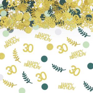 Confettis Anniversaire 30 - Décorations de Table pour le 30e Anniversaire - Confettis de 30 Ans pour Hommes et Femmes - Décoration de Confettis pour Anniversaire, Mariage, Fête (Vert et Or) - Neuf