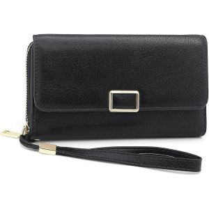 CAUC-Portefeuille Femme Grande Capacit&eacute; en PU Porte Monnaie Femme avec Protection RFID Portefeuilles et Porte-Cartes Femmes avec 18 Emplacements pour Cartes et Bracelet Portefeuille (Noir) - Neuf