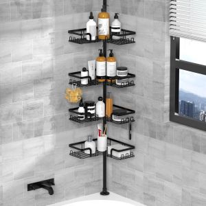 MEVRONISSHOP-Etagere Douche Telescopique - Etagere Douche Angle Etagere Angle Salle de Bain Etagere de Douche Sans Percage Support Savon Crochet Douche(Noir, Inox) - Neuf