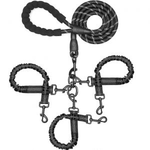 3 Chien En Laisse Pas D'enchev&ecirc;trement Lourds De Saut &Agrave; L'&eacute;lastique De Plomb Avec Poign&eacute;e Rembourr&eacute;e Pour Les Moyennes Et Les Grands Chiens 25-180 Lbs Amovible Traction De La Corde - Neuf